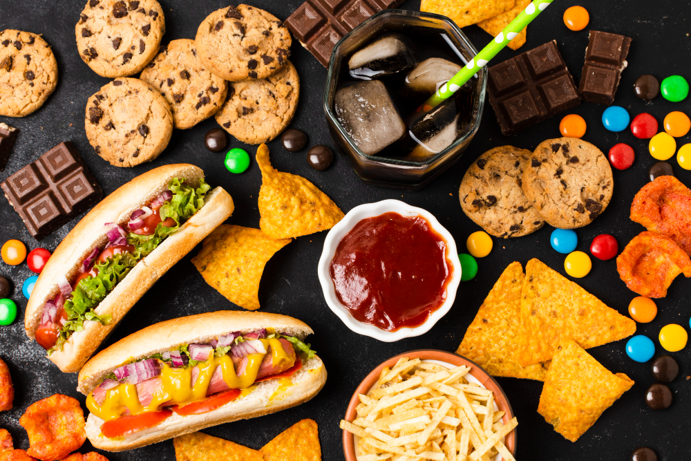 Top view of unhealthy meal