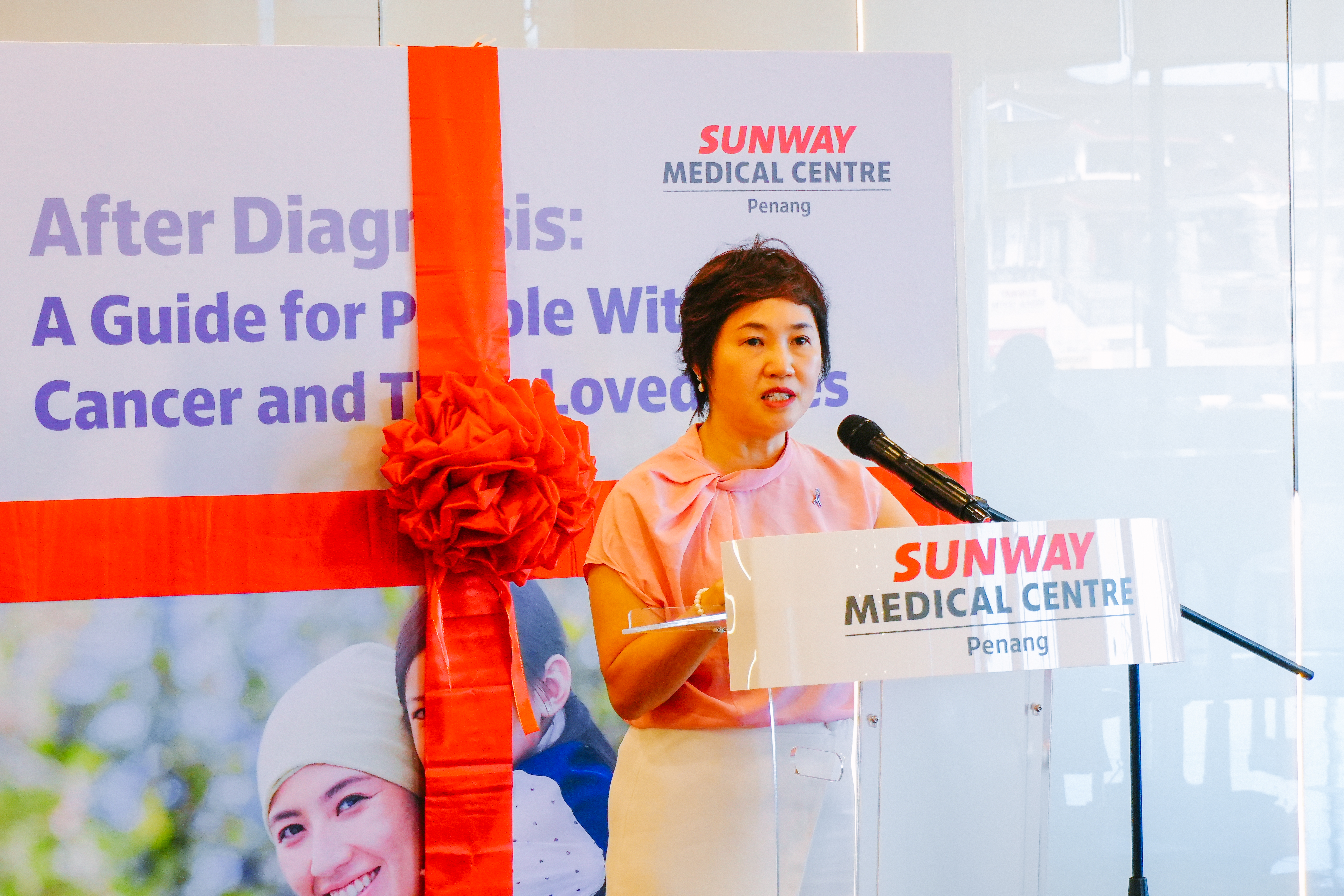 SMCP CEO Christine Lee giving speech during Cancer Booklet Launching at Sunway Medical Centre Penang