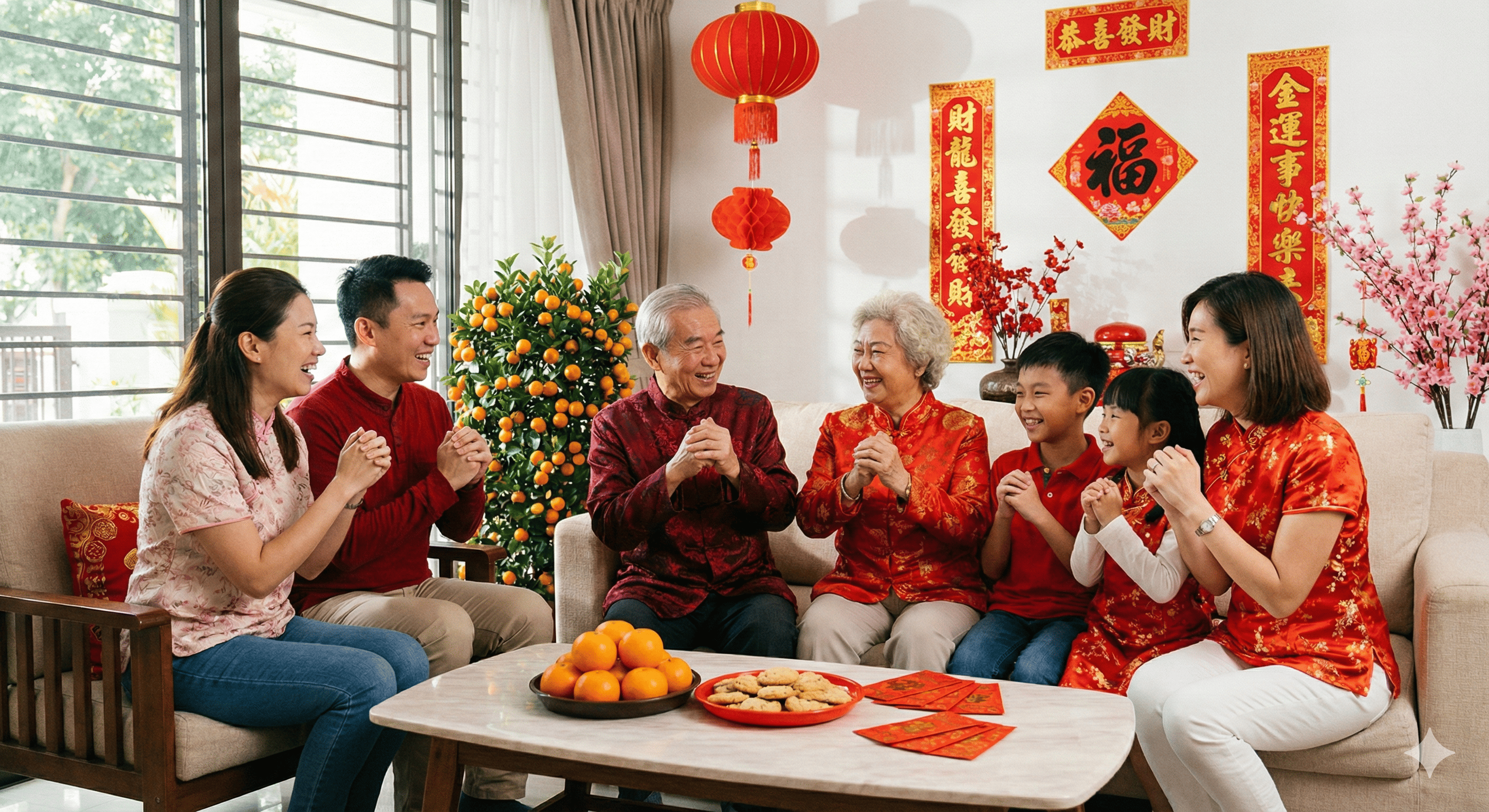family members are greeting each other happy chinese new year